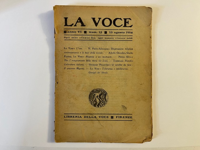 La Voce. Numero 15, anno VI, 13 agosto 1914
